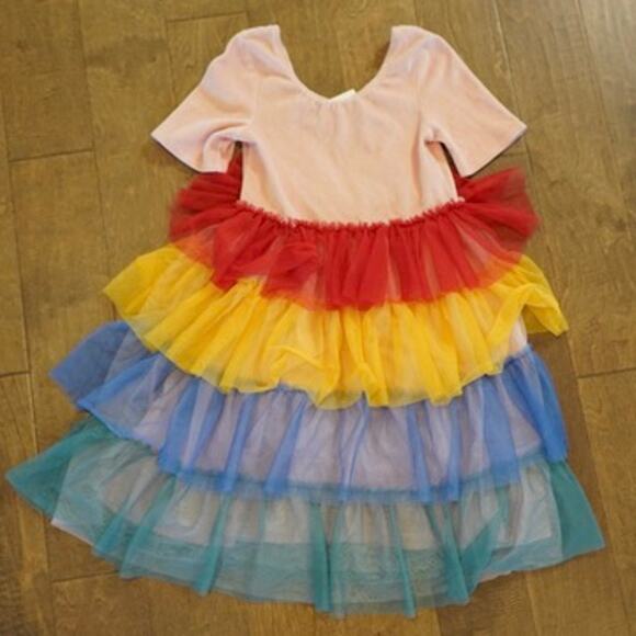 Boden Other - NEW Boden Short Sleeve Provence Tiered Dress Rainbow Pink Girls Size 11-12Y